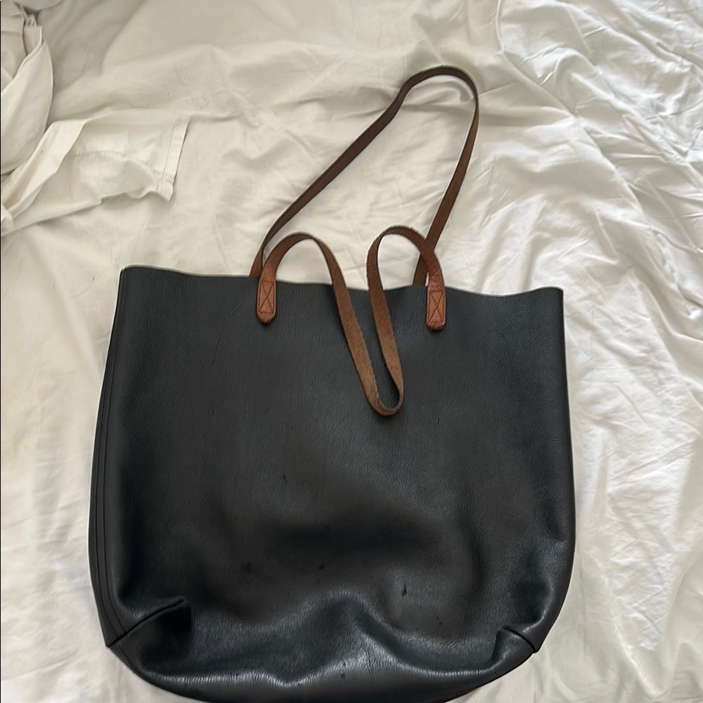 Madewell Black and Brown Tote Bag with Leather Handles